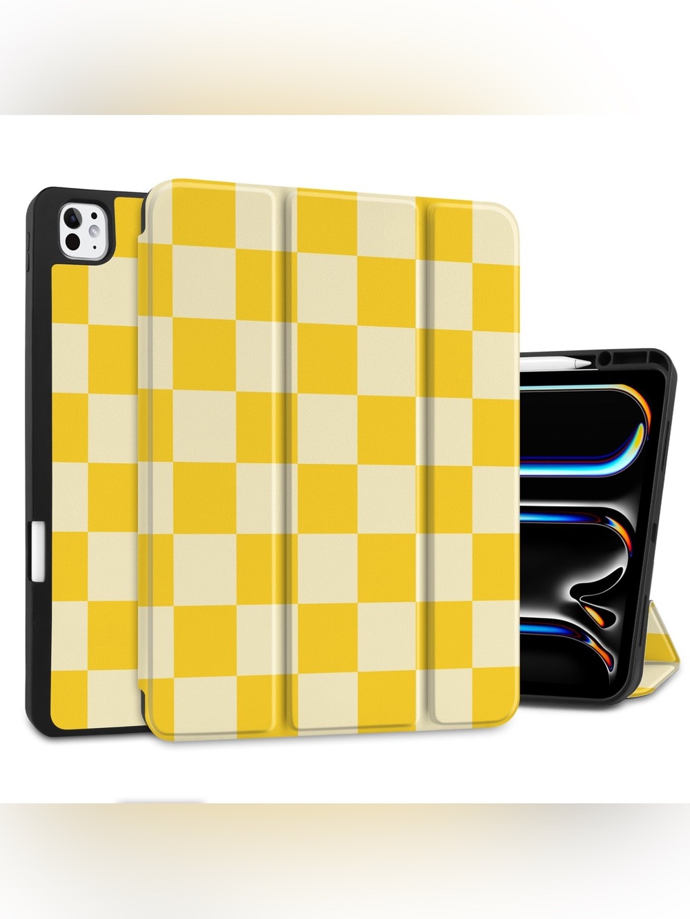 Meegoodo Case for iPad Pro 13” Yellow Cream Checkered